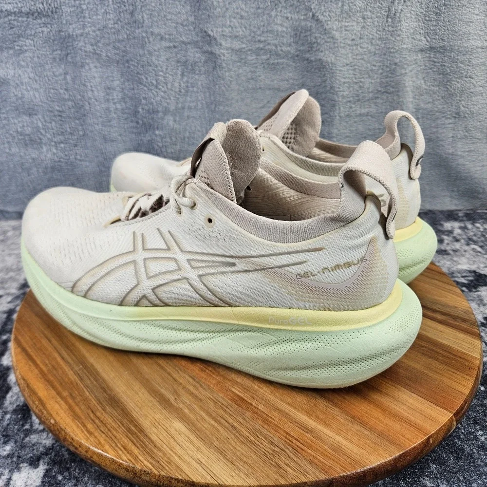 Asics Gel-Nimbus 25 Shoes Womens Size 9.5 Ivory Green Athletic Running Sneakers